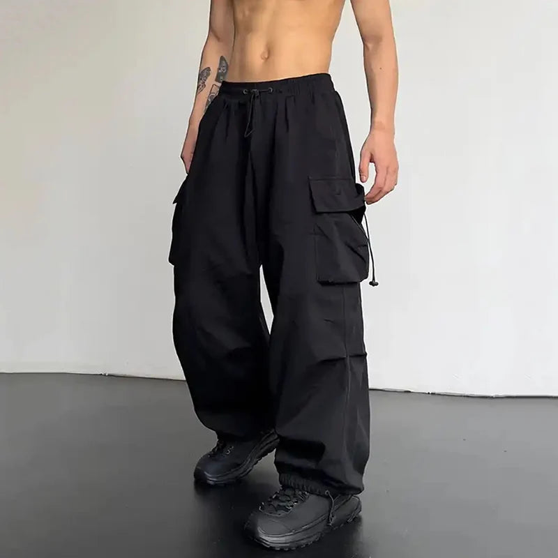 American Style Casual Pants Cargo Trousers High Street Drawstring Workwear Trendy Loose Versatile Straight Wide-Leg Casual Pants