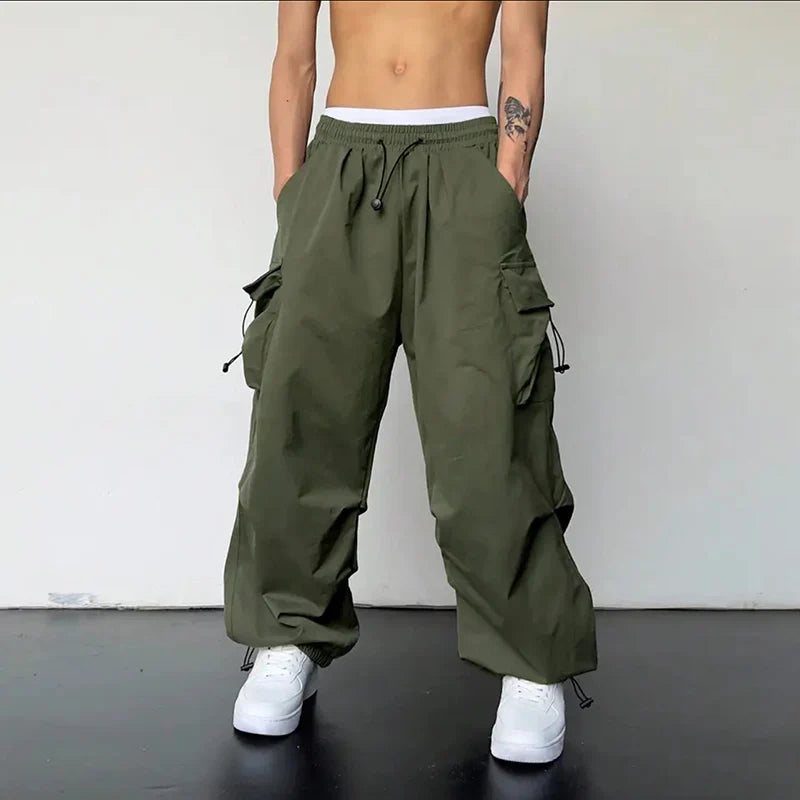 American Style Casual Pants Cargo Trousers High Street Drawstring Workwear Trendy Loose Versatile Straight Wide-Leg Casual Pants