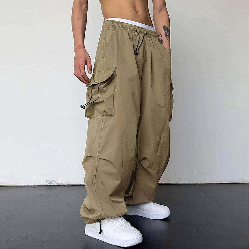 American Style Casual Pants Cargo Trousers High Street Drawstring Workwear Trendy Loose Versatile Straight Wide-Leg Casual Pants
