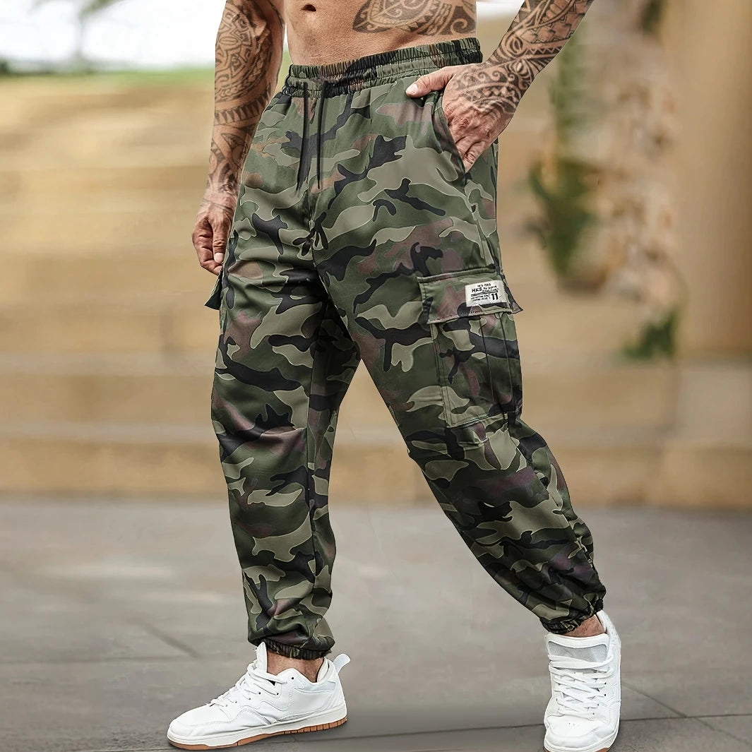 [Trendy Camo Cargo Pants] Camo Cargo Pants - Men's Trendy Casual Regular Fit Trousers With Side Pocket For Outdoor Activities