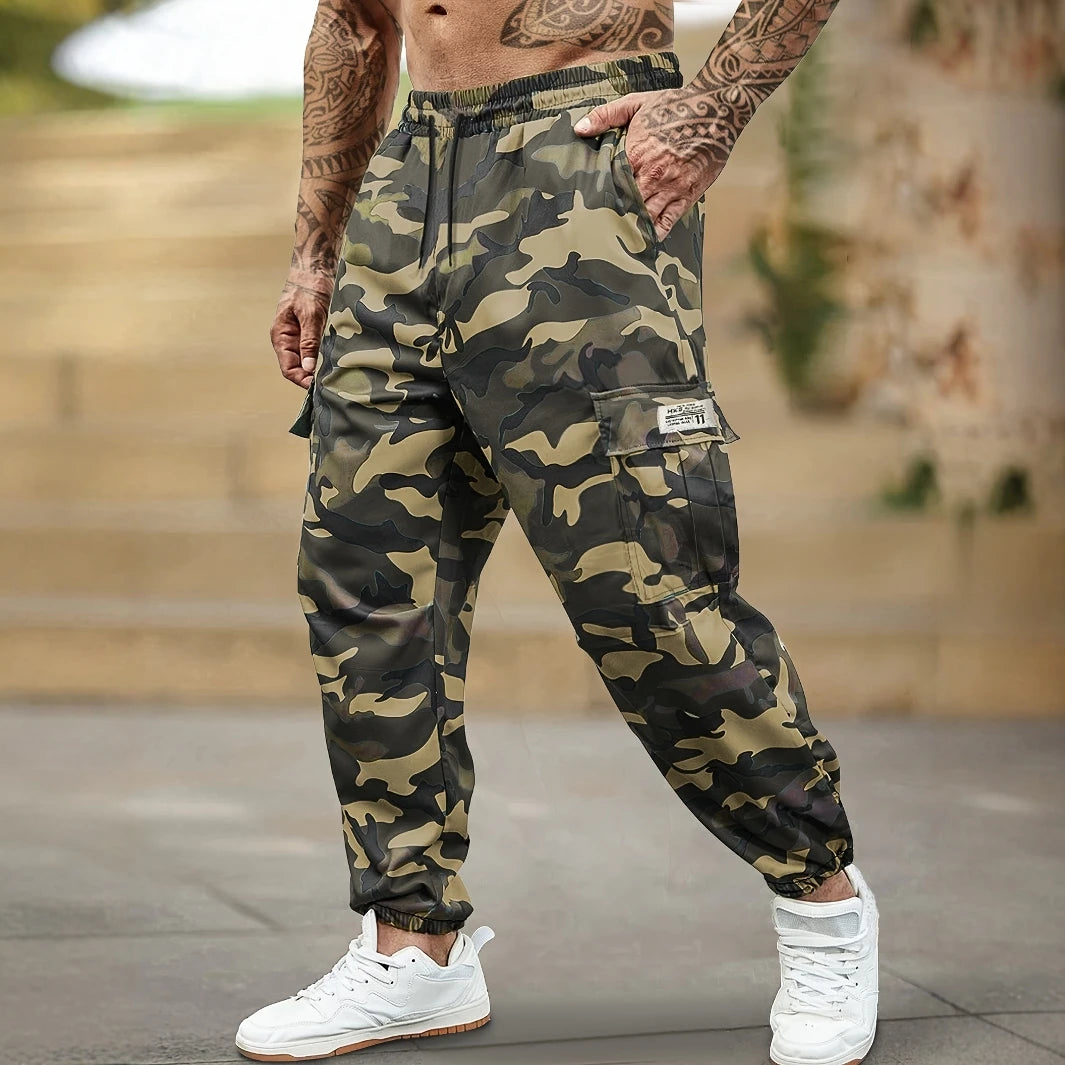 [Trendy Camo Cargo Pants] Camo Cargo Pants - Men's Trendy Casual Regular Fit Trousers With Side Pocket For Outdoor Activities