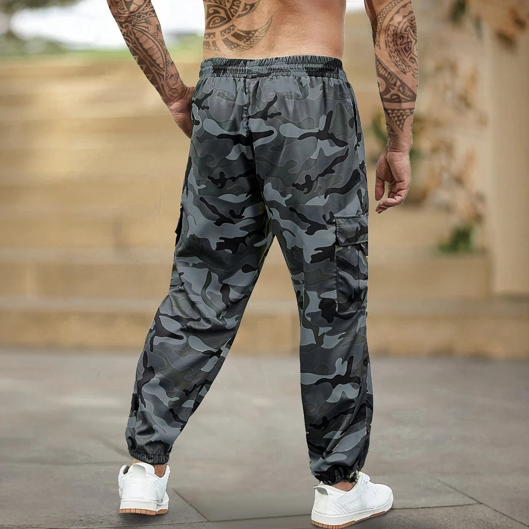 [Trendy Camo Cargo Pants] Camo Cargo Pants - Men's Trendy Casual Regular Fit Trousers With Side Pocket For Outdoor Activities